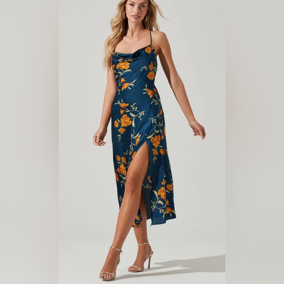 Astr Dresses & Skirts - ASTR THE LABEL Gaia Slip Satin Midi Floral Dress size M NWT